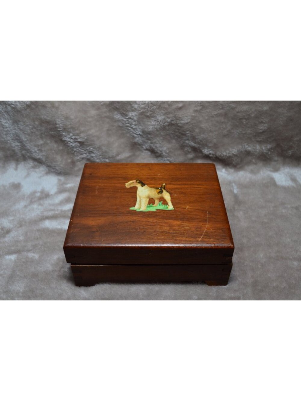 Vintage Wood Dog Trinket Jewelry Keepsake Box MCM Retro Cottagecore Rustic READ